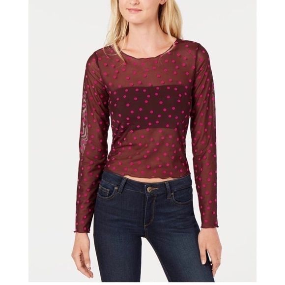 Bar lll Sheer Mesh Polka Top XXS Purple Pink - Picture 7 of 7